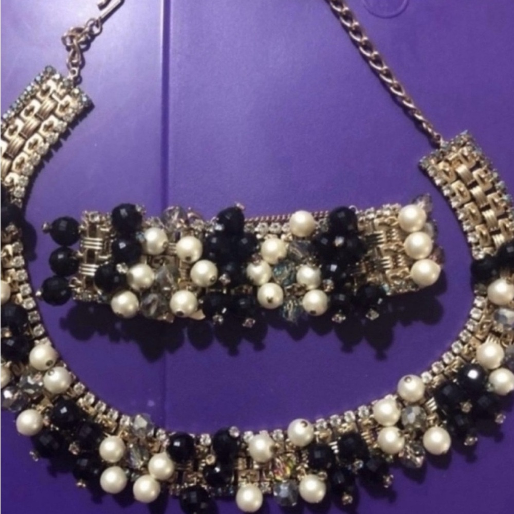 Vintage Miriam Haskell Look set faux pearl bead rhinestone necklace bracelet
